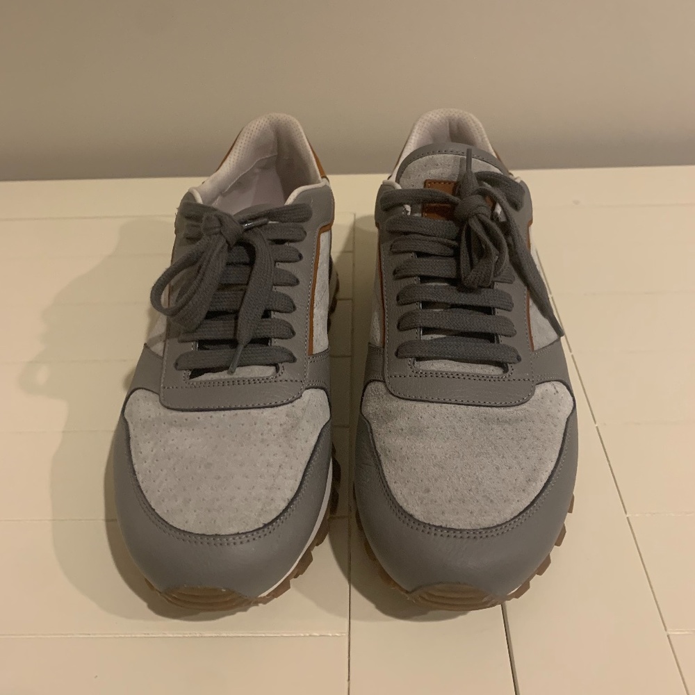 Mens Brunello Cucinelli - Light Gray Leather & Suede Sneaker